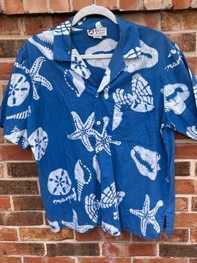 Androsia Bahamas Vintage 1970’s Batik Ocean Life Print . 100% Cotton Mens Medium